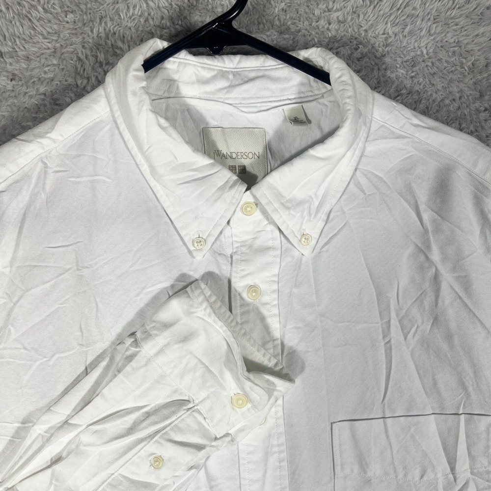 JW Anderson Uniqlo Button Down Shirt Mens XL White Cotton Rayon Long Sleeve